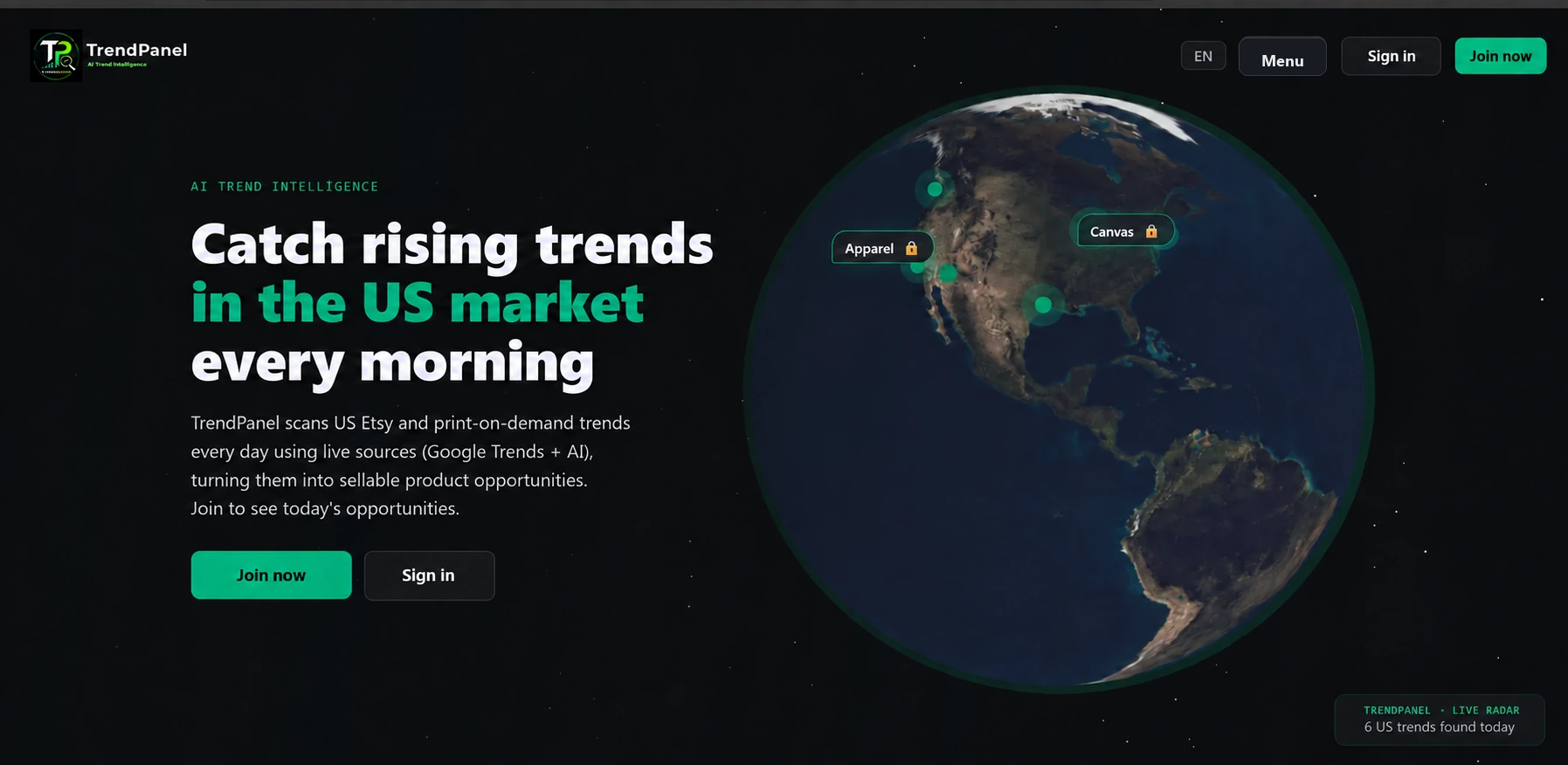 TrendPanel live product interface